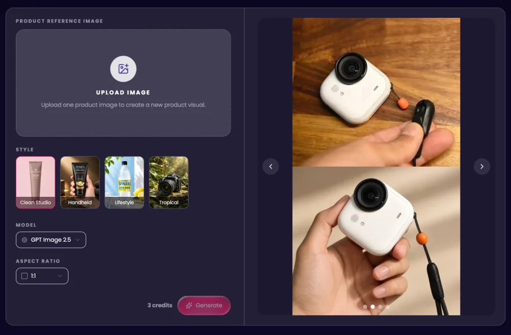 Product photo created with the AI Product Photography Generator in DesignUGC