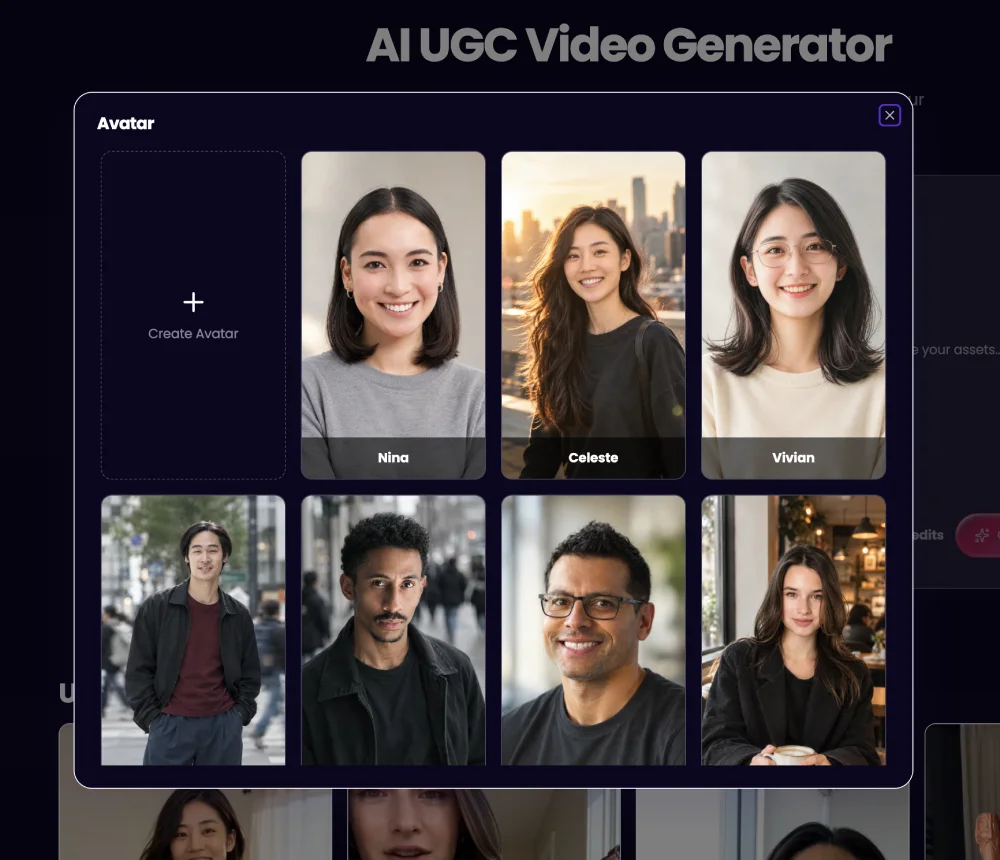 System avatars to choose from in the DesignUGC AI UGC Video Generator